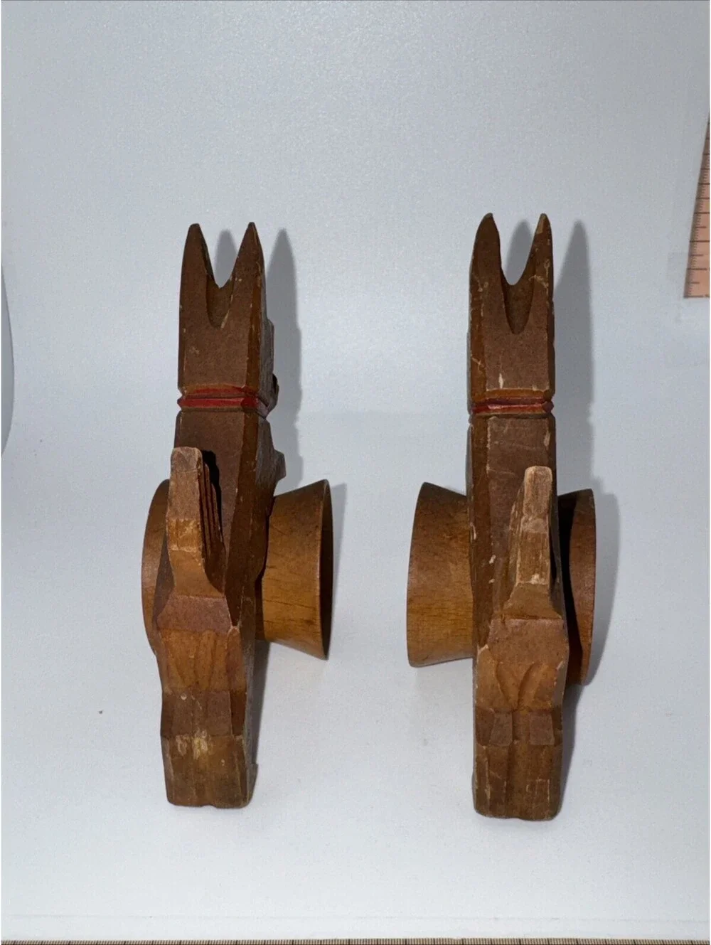 Vintage Pair Of Carved Wooden Scottie Dog Napkin Rings - Made In Germany